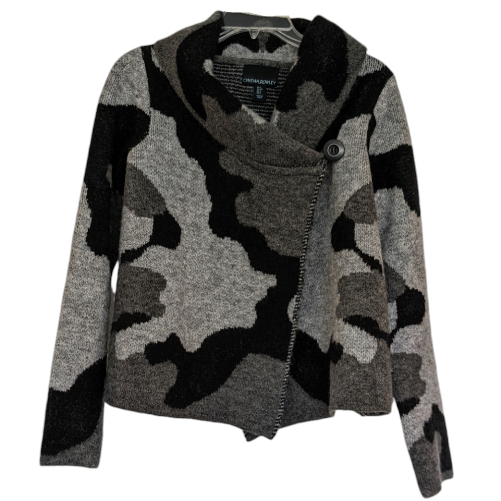 Cynthia Rowley cowl neck sweater shawl wool black grey Cardigan Collar